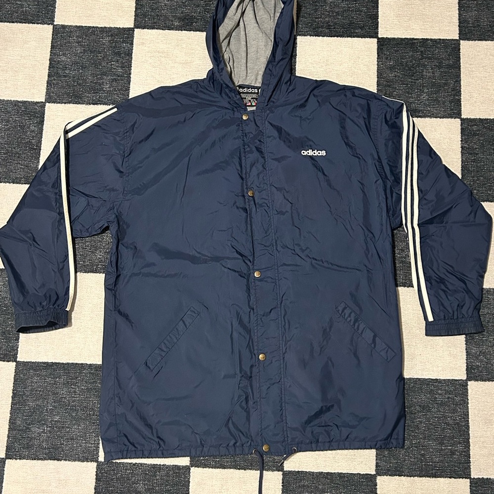 Adidas Men's Dark Blue Windbreaker with Hood